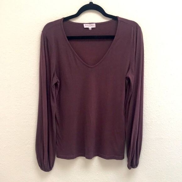 Michael Stars Long Sleeve V-Neck Tee Shirt with Balloon Sleeves Wine Size Small - Picture 1 of 6